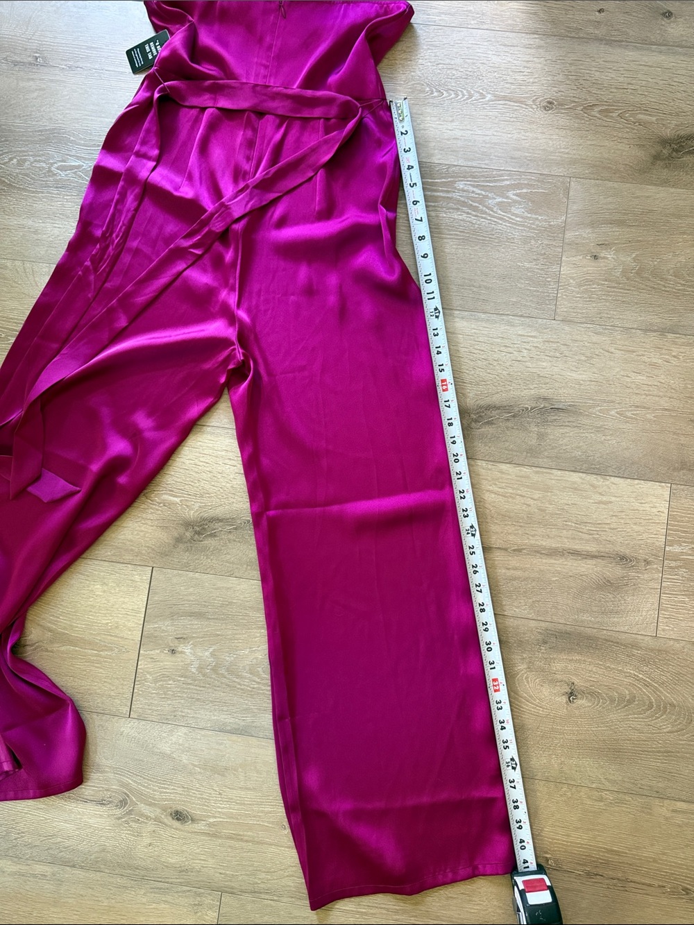 Express Hot Pink Satin Cowl-Neck Wide-Leg Jumpsuit - Picture 7 of 8